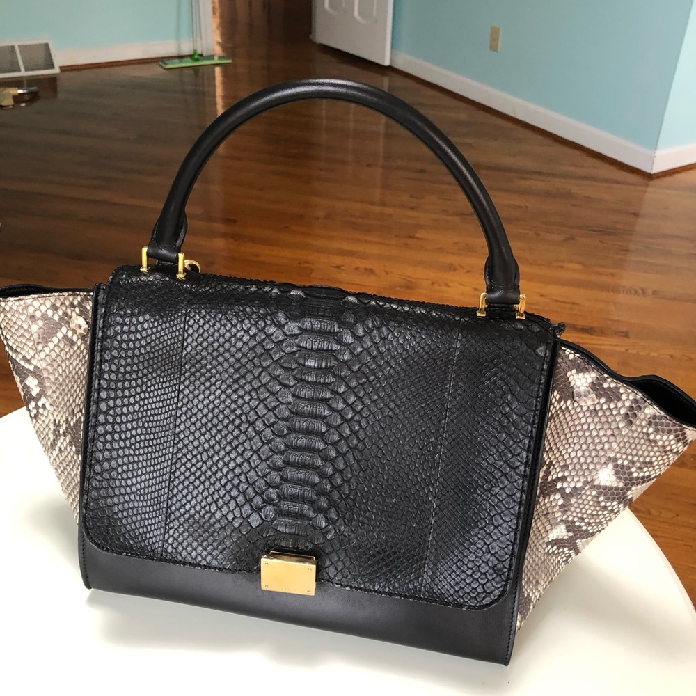 Authentic Celine Trapeze Black Python Leather Bag - image 1